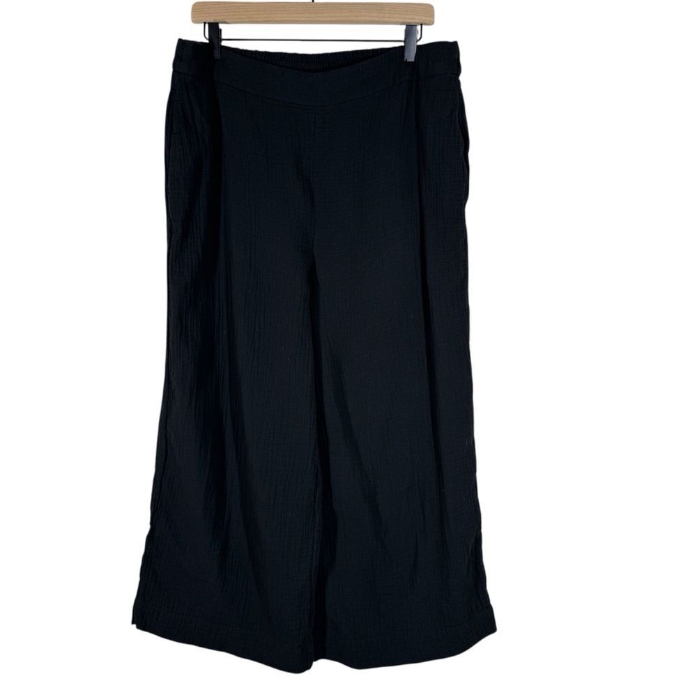 Boden Cropped Double Cloth Pants Black Pull On Size 12 Gauzy Preppy Travel